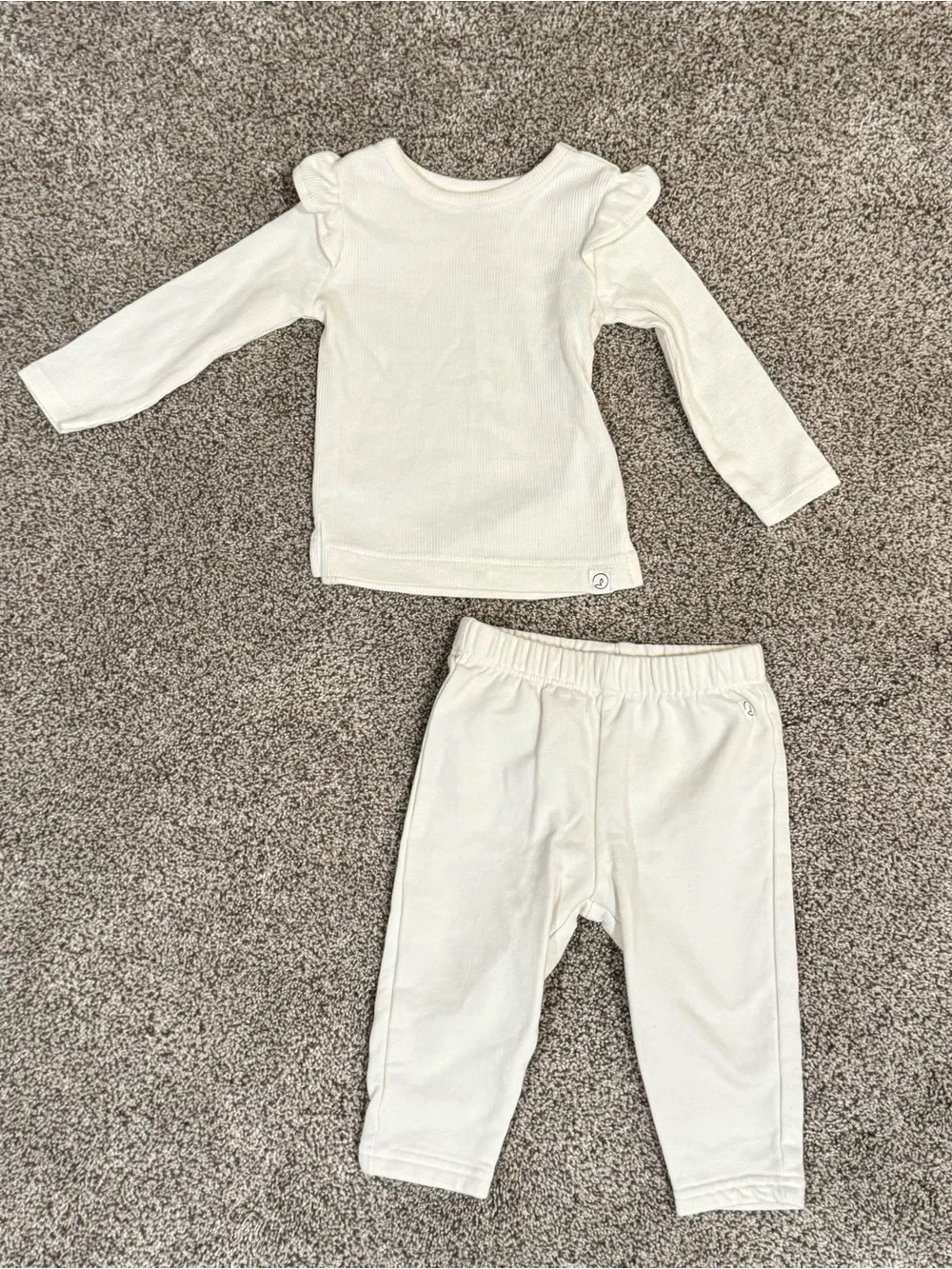 Carter's Cream Ruffle Shoulder Long-Sleeve Pajama Set